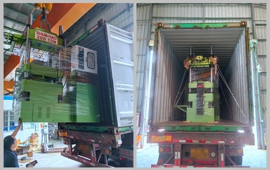 Envio de máquina de moldagem de melamina Shunhao de 200 toneladas e equipamento de pré-aquecimento